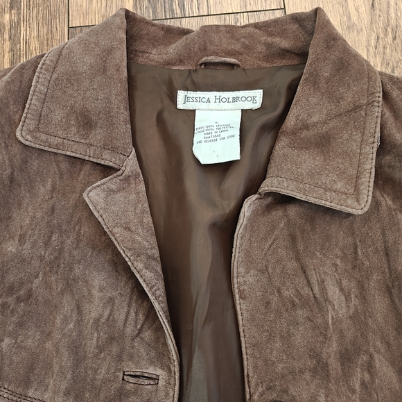 Brown Suede Jacket Genuine Leather Vintage Womens Large Button Down Moto Western - Picture 2 of 6